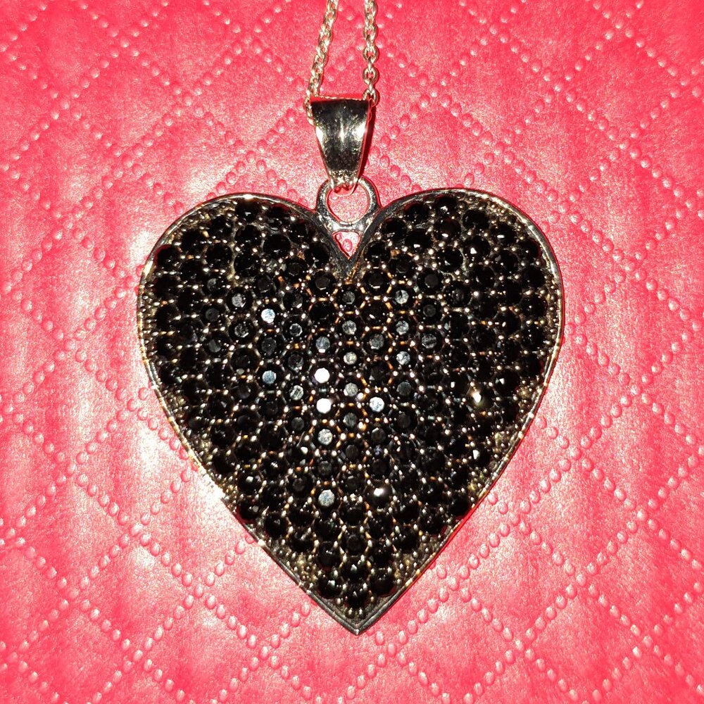 🖤 Elegant Black Spinel 925 Sterling Silver Heart Pendant Necklace🖤